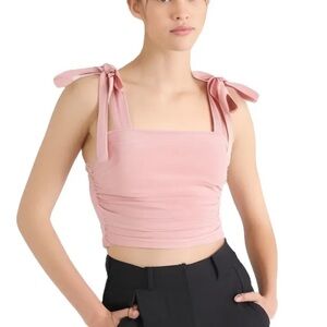 Pink Ruched Tie Front Crop Tank Top